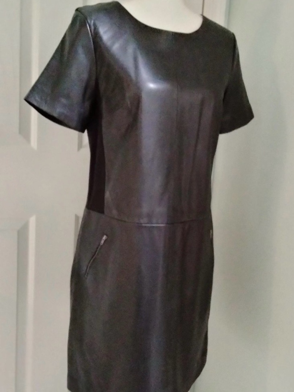 Halogen Brown Real Leather Short Sleeve Mini Dress Size Large